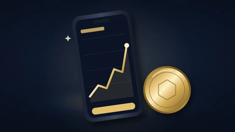 هاتف يعرض منحنى سعر صاعد بجوار عملة ذهبية