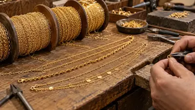 بكرات سلاسل ذهب في ورشة الصائغ